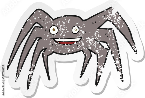 retro distressed sticker of a cartoon happy spider