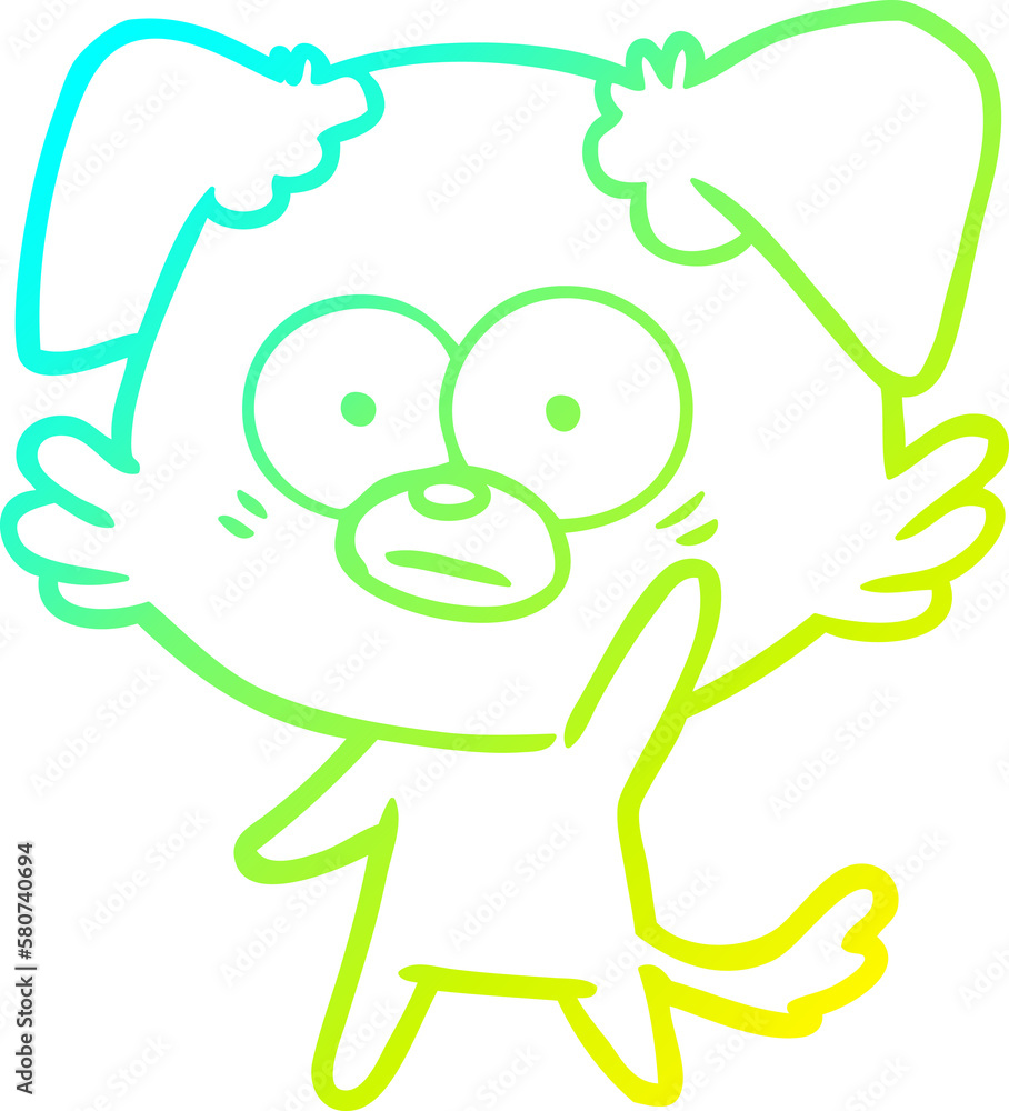 cold gradient line drawing nervous dog cartoon waving cold gradient line drawing nervous dog cartoon waving