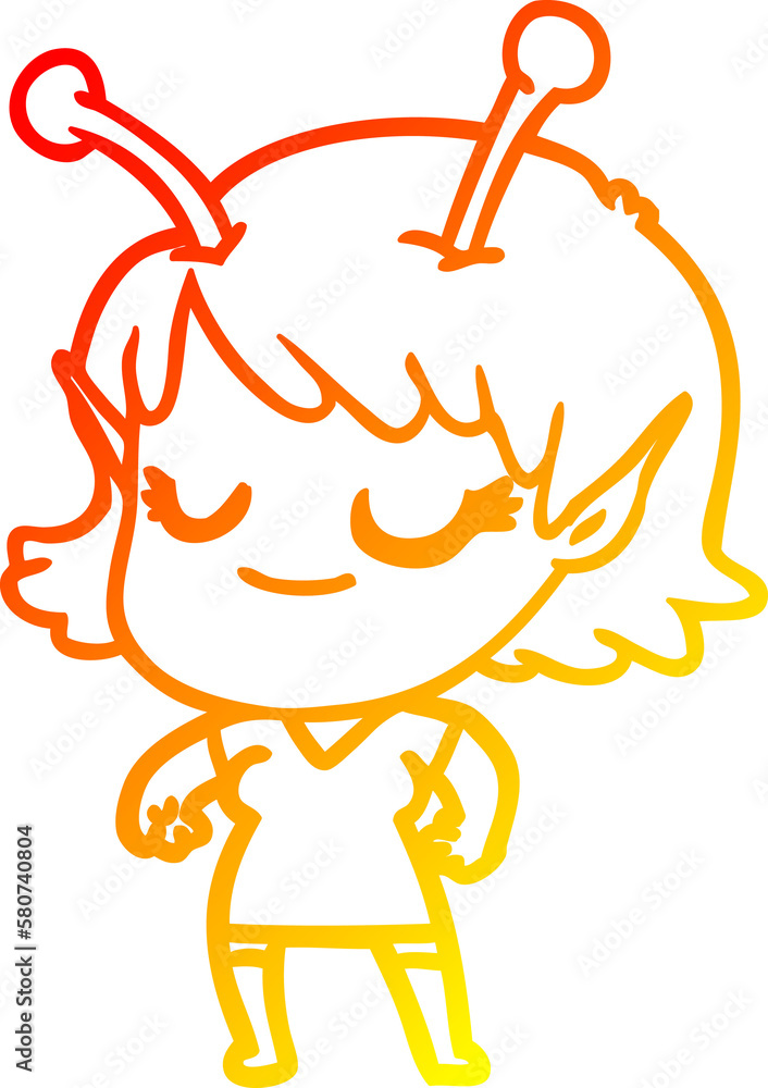 warm gradient line drawing smiling alien girl cartoon warm gradient line drawing smiling alien girl cartoon