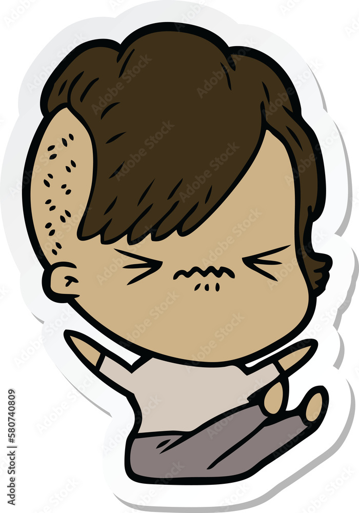sticker of a cartoon annoyed hipster girl sticker of a cartoon annoyed hipster girl