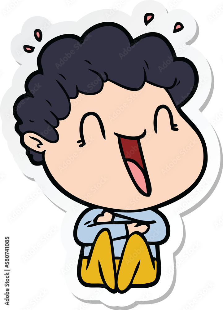 sticker of a cartoon happy man