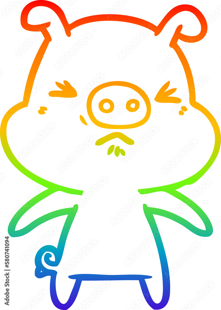 Obraz premium rainbow gradient line drawing cartoon angry pig