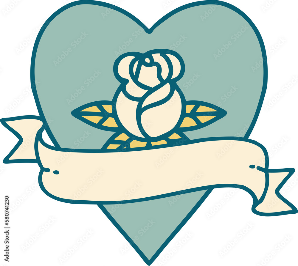 Obraz premium tattoo style icon of a heart rose and banner