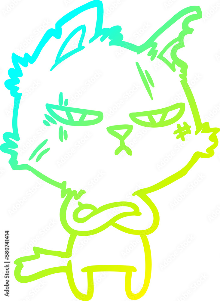 cold gradient line drawing tough cartoon cat folding arms cold gradient line drawing tough cartoon cat folding arms