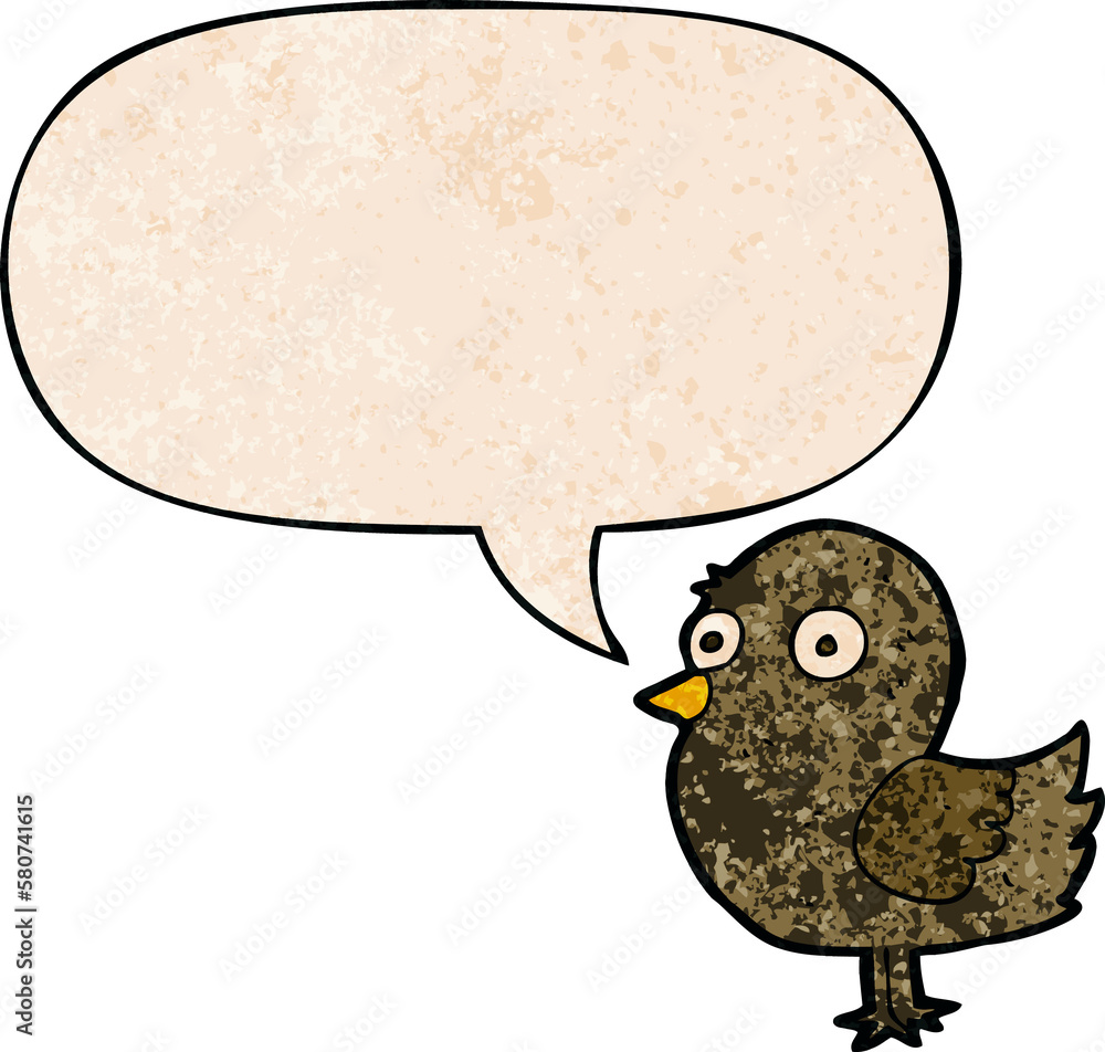 cartoon bird and speech bubble in retro texture style cartoon bird and speech bubble in retro texture style