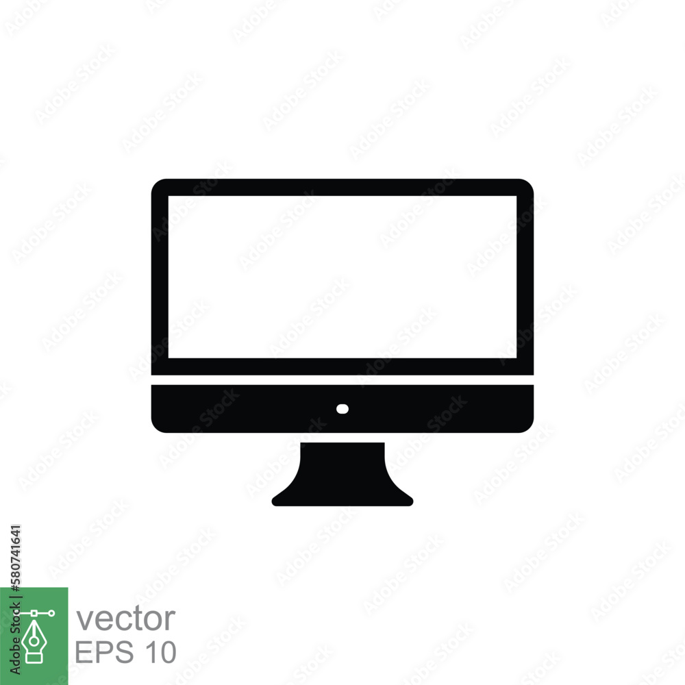 PC monitor icon. Simple solid style. Screen, tv, desktop computer display concept. Black silhouette, glyph symbol. Vector illustration isolated on white background. EPS 10. PC monitor icon. Simple solid style. Screen, tv, desktop computer display concept. Black silhouette, glyph symbol. Vector illustration isolated on white background. EPS 10.