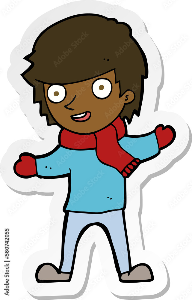 sticker of a cartoon boy in winter clothes sticker of a cartoon boy in winter clothes