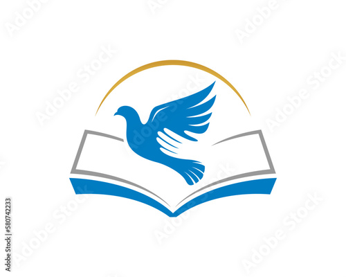 Flying dove on the book vector logo