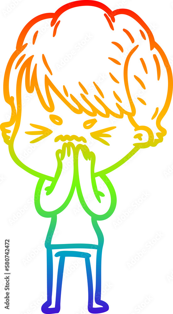 rainbow gradient line drawing cartoon frustrated woman rainbow gradient line drawing cartoon frustrated woman