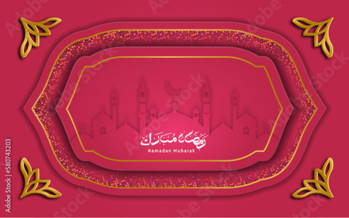 Vector Greeting Ramadan with Modern Luxury Design Concept Viva Magenta