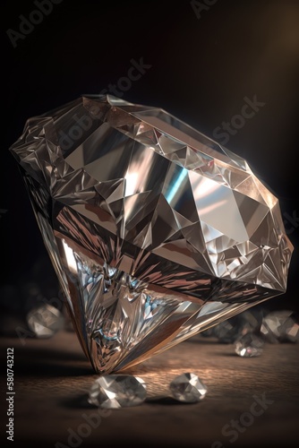 Close up of cut diamonds on black background  created using generative ai technology