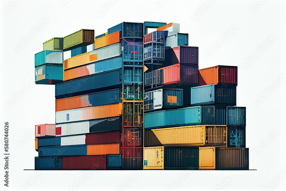 Fototapeta premium Clip art of colorful stacked containers, generative ai contents by Midjourney