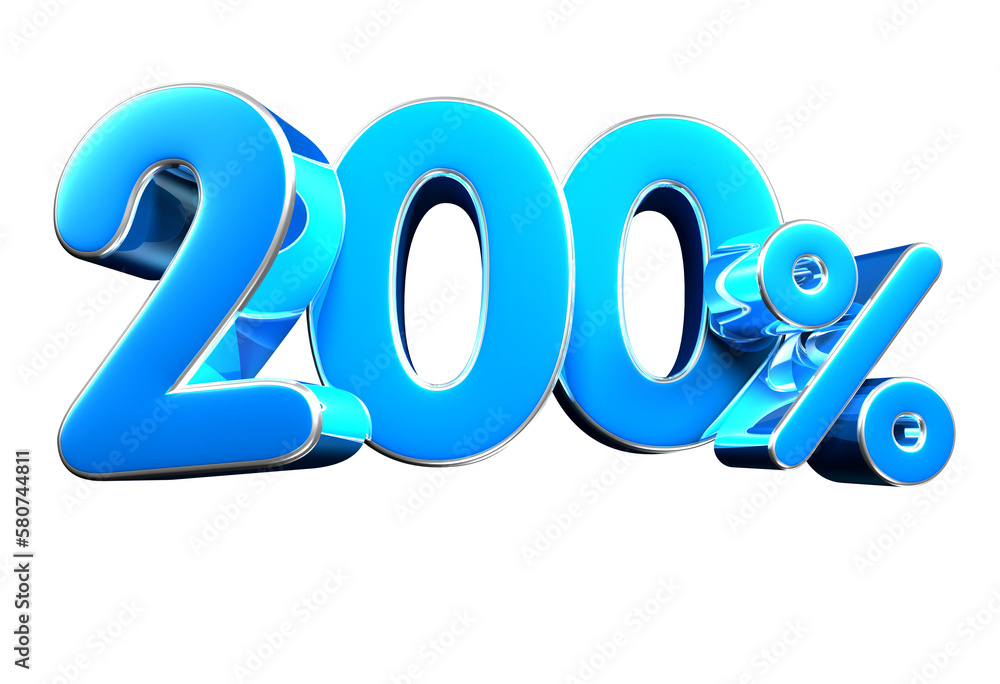 Sky blue 200 Percent 3d illustration. Special Offer 200% Discount Tag. Advertising signs. Product design. Product sales. Sky blue 200 Percent 3d illustration. Special Offer 200% Discount Tag. Advertising signs. Product design. Product sales.