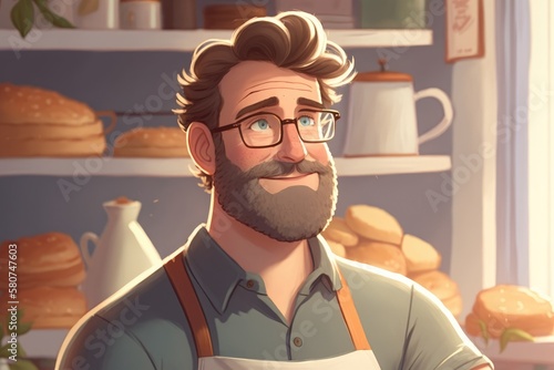 Portrait Illustration of cartoonish diverse small business onwers inside their store - Created with generative ai Technology
