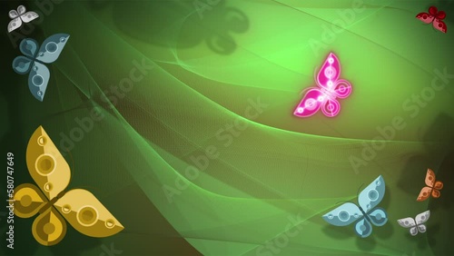 Animierte Schmetterlinge mit erscheinender Textfläche für eigenen Text und animierte Schatten über strukturiertem Hintergrund