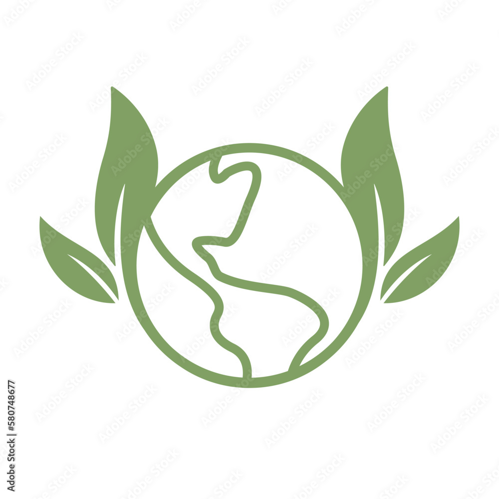 Save earth. Global ecology icon. Planet with green plant leaves growing illustration. Save earth. Global ecology icon. Planet with green plant leaves growing illustration.