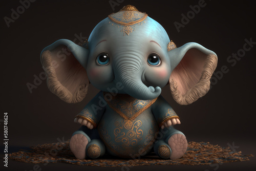 3D Cute charming and delightful portrayal of Ganesha  artwork cartoon character  generative AI