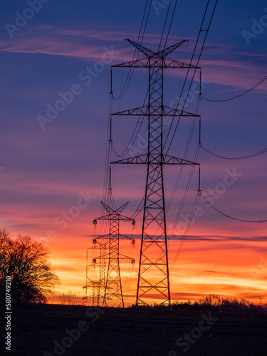 power lines at sunset