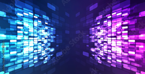 Digital technology background. Digital data square blue and purple pattern pixel background