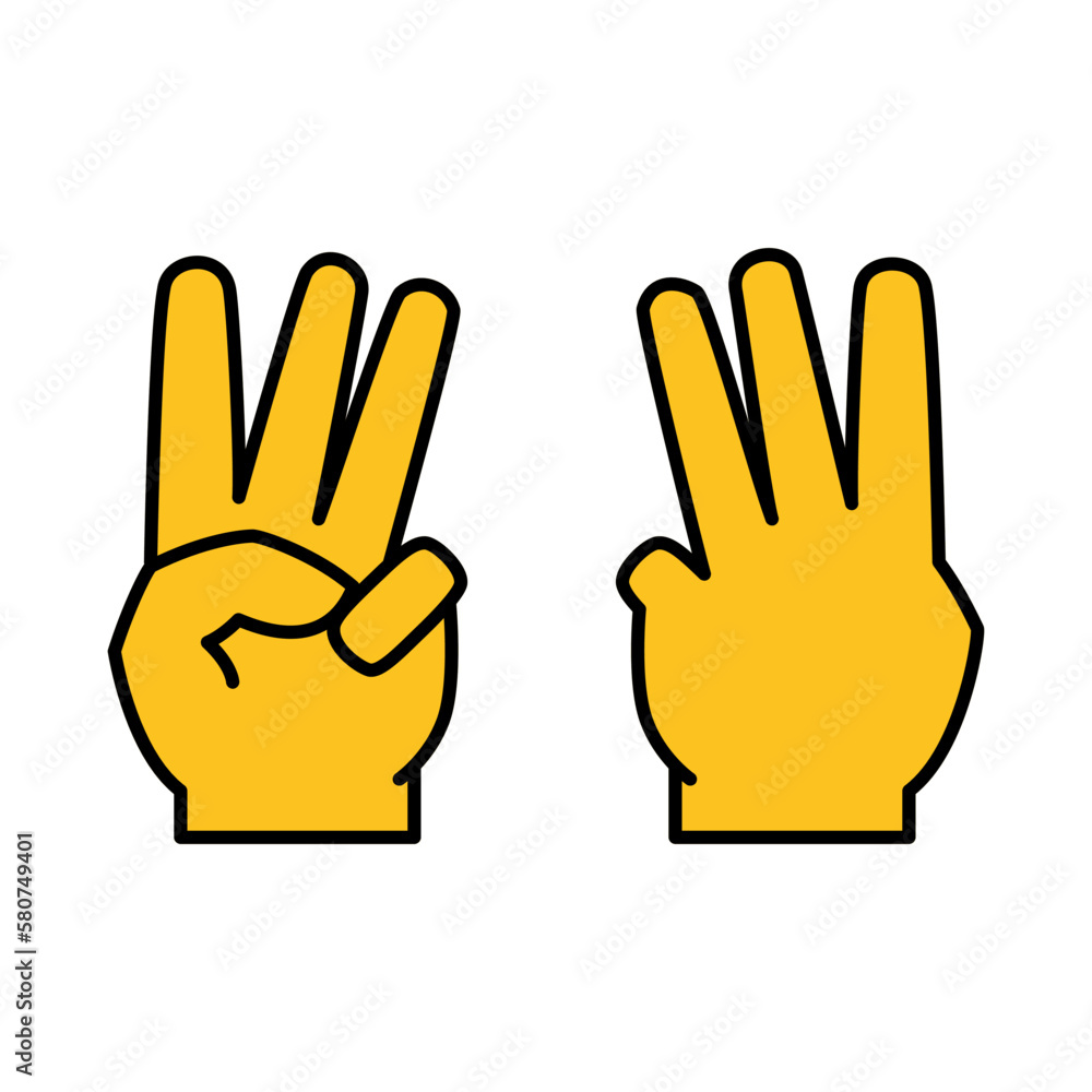 Obraz premium Three Fingers Up Gesture, Trident Icon Design, Emoticon Vector EPS Template Isolated on White Background. 