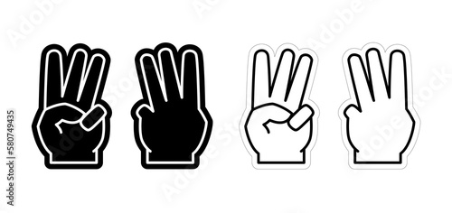 Three Fingers Up Gesture Foam Hand Design, Trident Icon, Vector EPS Template Isolated on White Background. 