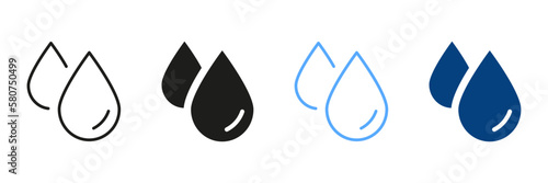 Water Drops Silhouette and Line Icon Set. Droplet of Water Pictogram Collection. Dripped Raindrop Sign. Vector Isolated Illustration
