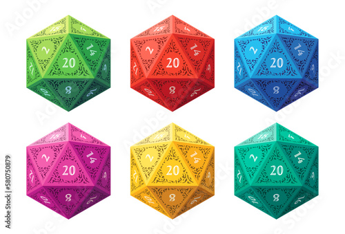 Vector D20 Dice for Board Games, 6 Color Variants