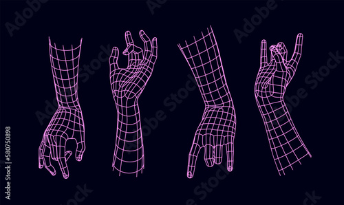 Polygonal Mesh or Wireframe Hands and Gestures, Set 1