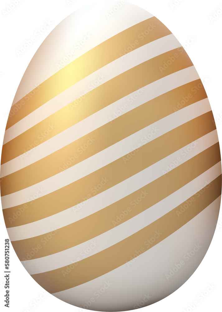 3d Easter egg element with lines. Holiday gold festive traditional spring egg render shape 3d Easter egg element with lines. Holiday gold festive traditional spring egg render shape