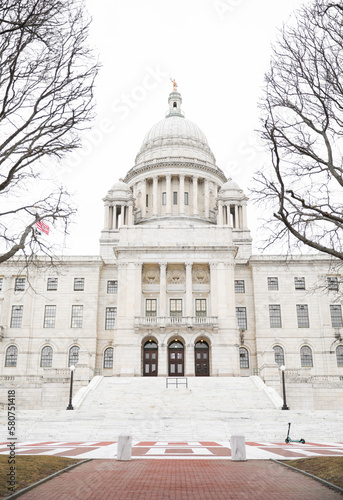 Rhode Island state house as the state capitol and monument symbolizing america as united states in the downtown area 