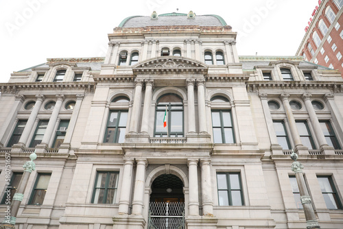 Rhode Island state house as the state capitol and monument symbolizing america as united states in the downtown area 