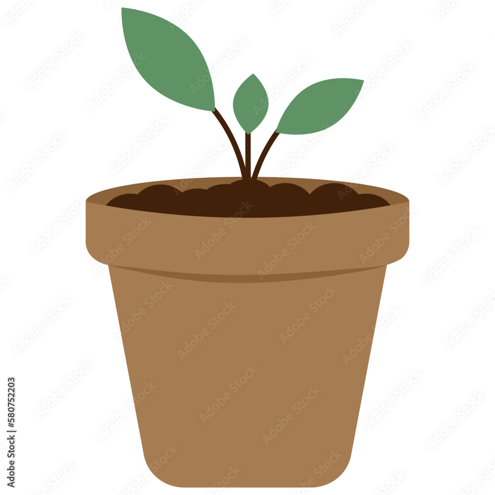 Flower pot with a plant. Flat vector illustration Flower pot with a plant. Flat vector illustration