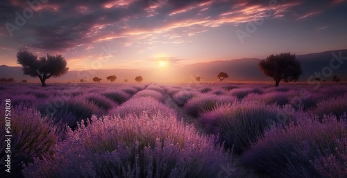 Picturesque field of lavender. Based on Generative AI