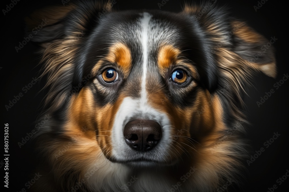 Beautiful eyes on a portrait of a dog taken in a studio. The dog is soft and cute. Photographing animals. Generative AI Beautiful eyes on a portrait of a dog taken in a studio. The dog is soft and cute. Photographing animals. Generative AI