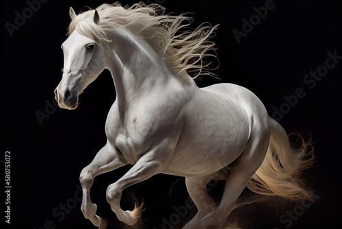 White horse in a dark background - generative ai