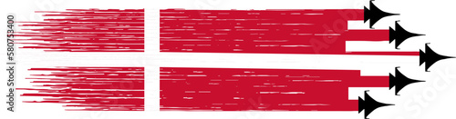Denmark flag with military fighter jets isolated   background