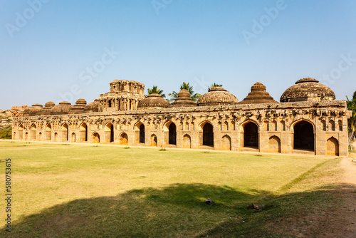 Elephant's Stables, stables for the royal elephants of the Vijayanagara Empire, in Hampi, Karnataka, India, Asia