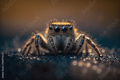 Animal macro close up photography of a little spider. Generative AI