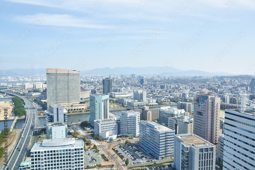 Fototapeta premium cityscape from Fukuoka tower third tallest and travel location building in japan