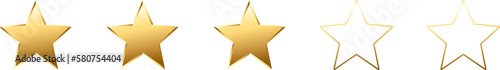 3d Metal Stars Gold .5 star rating icon illustration. Isolated badge for website or app