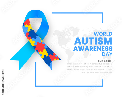 World autism awareness day banner with puzzle ribbon and world map design template. World autism day social media post banner. colorful puzzle vector banner. Symbol of autism. World autism day