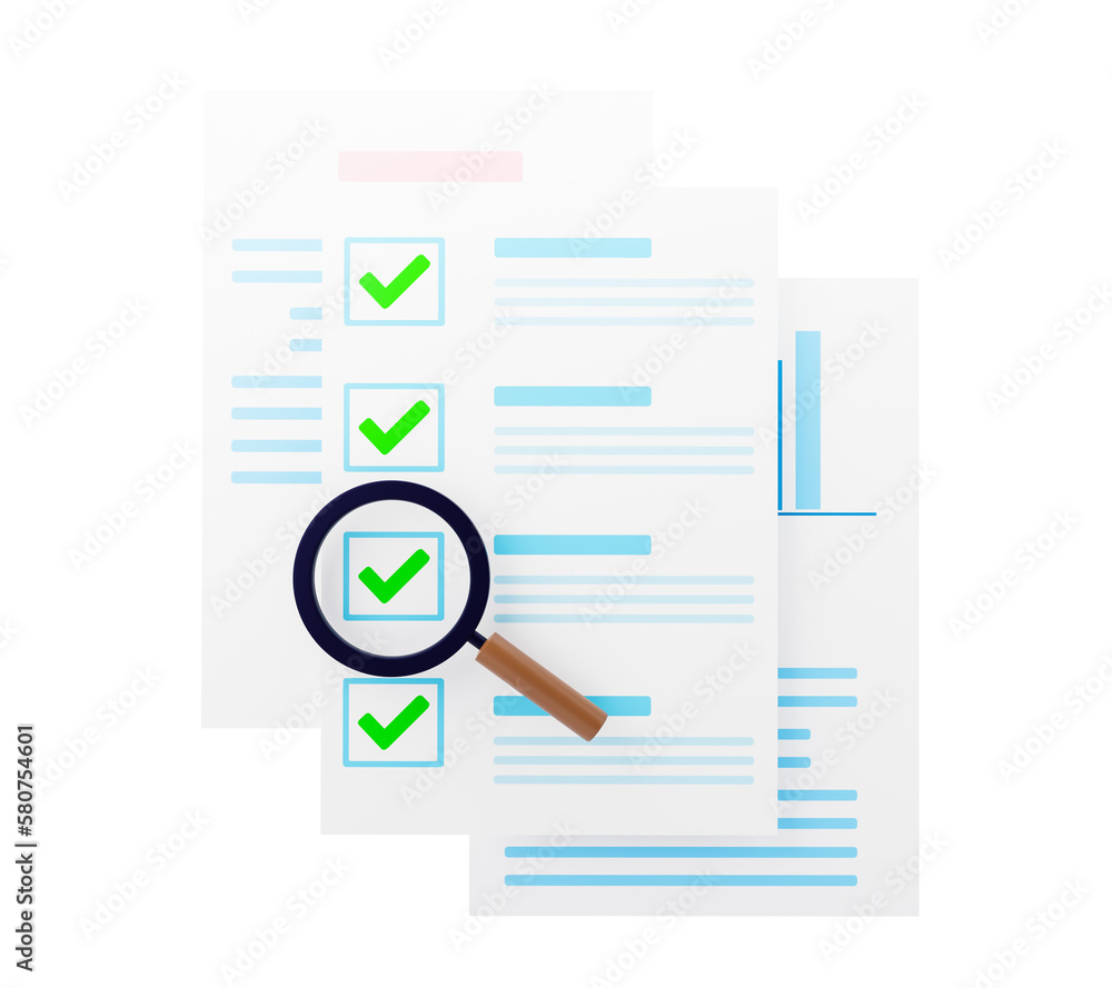 3d illustration. .The file has a magnifying glass to search for. 3d illustration. .The file has a magnifying glass to search for.