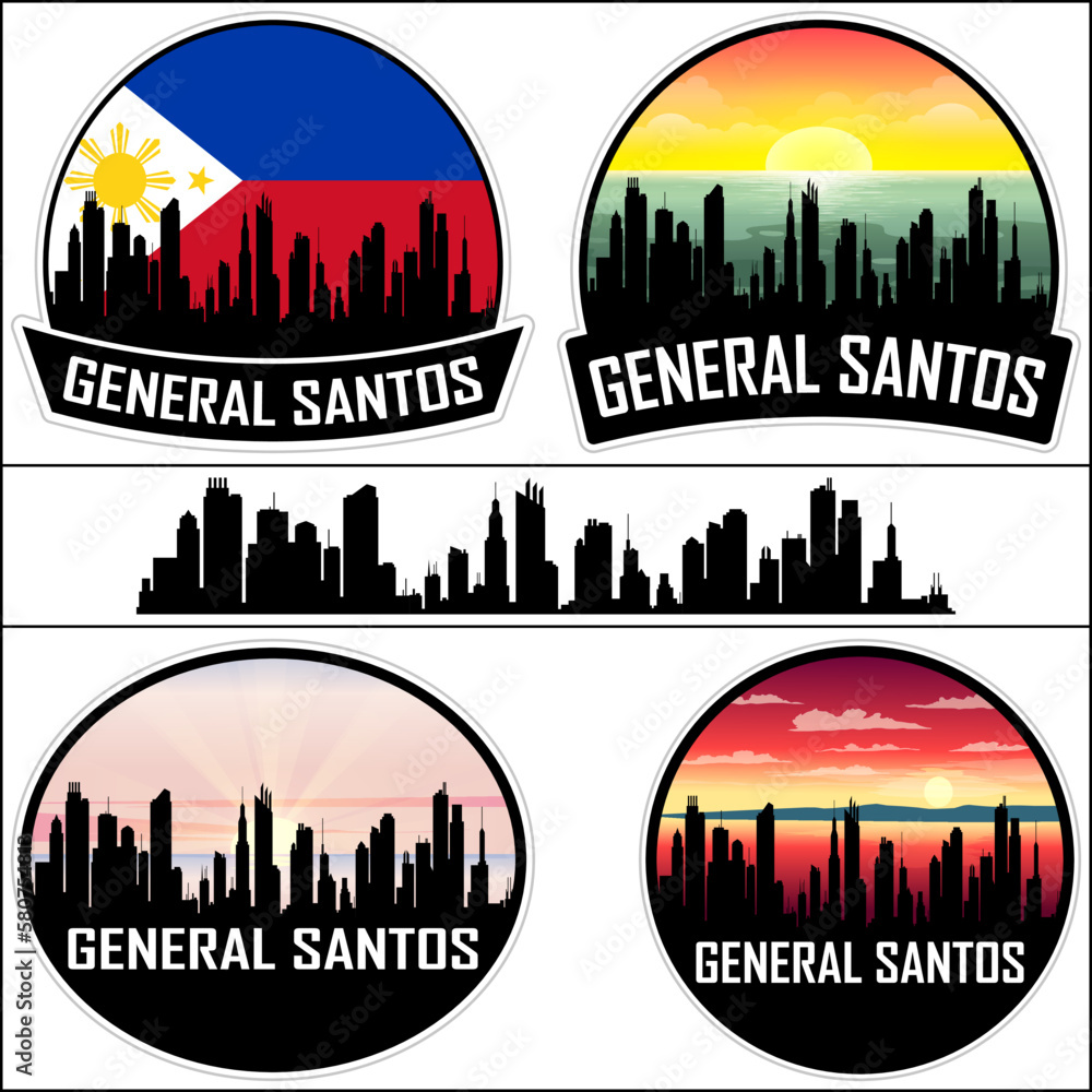 General Santos Skyline Silhouette Philippines Flag Travel Souvenir Sticker Sunset Background Vector Illustration SVG EPS AI