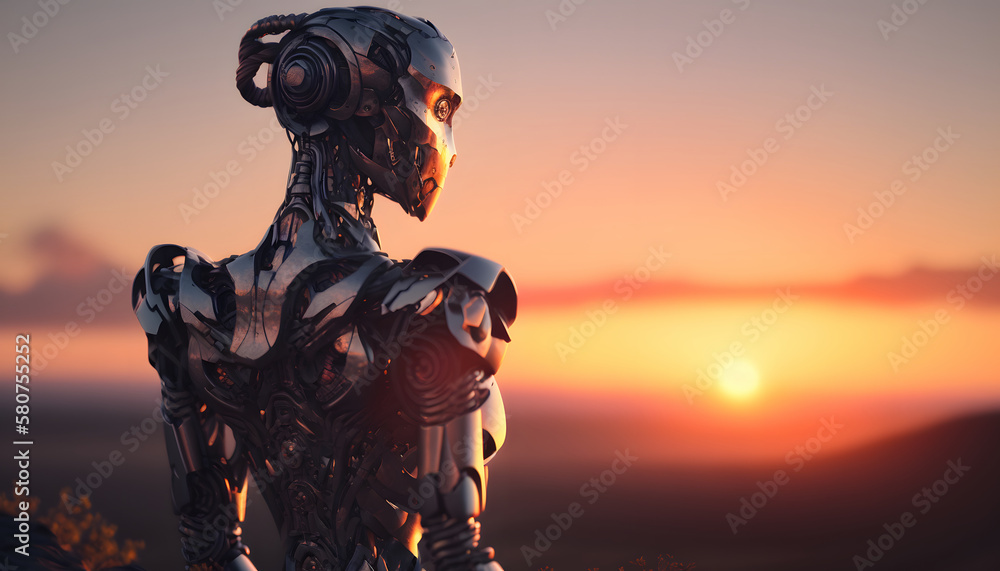 Fototapeta premium Robot watching the sunset