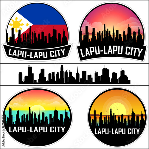 Lapu Lapu City Skyline Silhouette Philippines Flag Travel Souvenir Sticker Sunset Background Vector Illustration SVG EPS AI photo