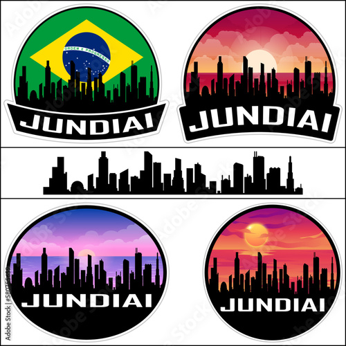 Jundiai Skyline Silhouette Brazil Flag Travel Souvenir Sticker Sunset Background Vector Illustration SVG EPS AI photo