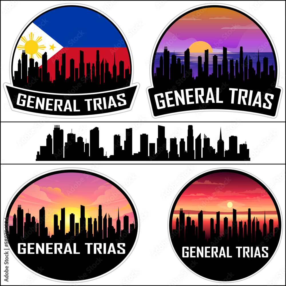 General Trias Skyline Silhouette Philippines Flag Travel Souvenir Sticker Sunset Background Vector Illustration SVG EPS AI