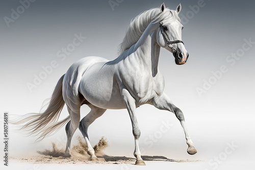 Illustration of a beautiful white Arabian horse on a white background. Generative AI