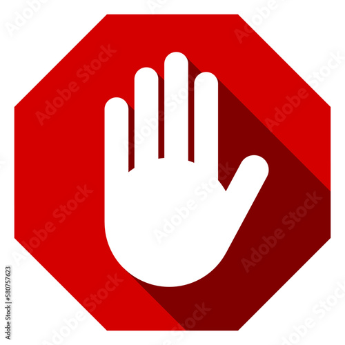Red Stop Hand Block Octagon Sign or Adblock or Do Not Enter or Forbidden Icon with 3D Style Shadow Effect. Vector Image.	
