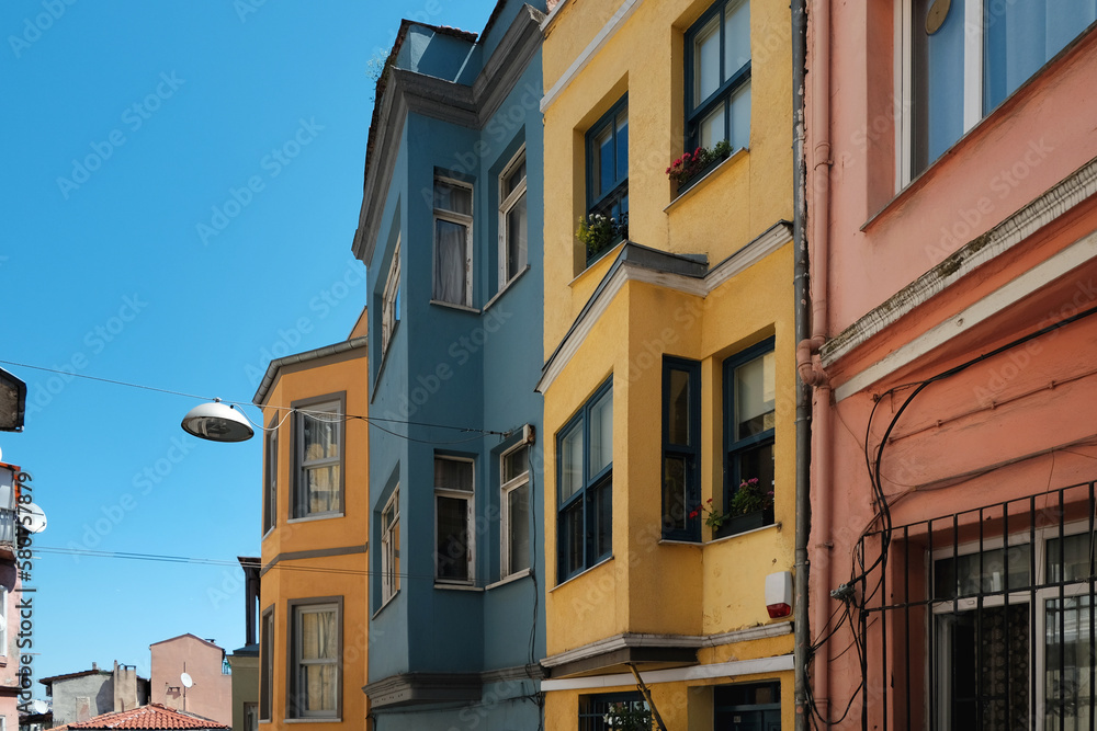Traditional colorful building architecture in Fener district, Istanbul city, Turkey